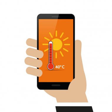 el ekranda yaz hava raporu 40 derece ile akıllı telefon tutar