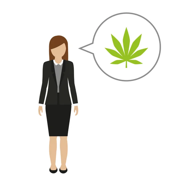 Personagem mulher de negócios fala sobre cannabis — Vetor de Stock