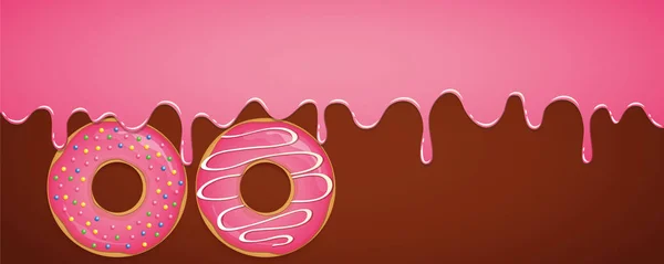 Glaçure de sucre de fusion rose et beignet sur fond chocolat — Image vectorielle
