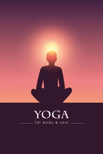 Yoga para cuerpo y alma meditando silueta de persona — Vector de stock