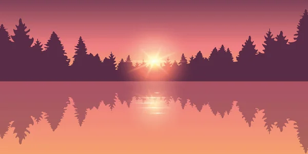 Beau lac au lever du soleil pinède forêt nature paysage — Image vectorielle