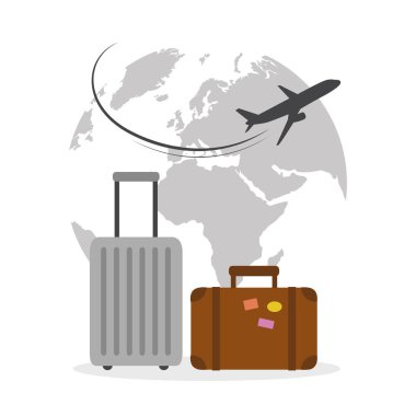 bavul seyahat konsepti ile dünya çapında uçan uçak