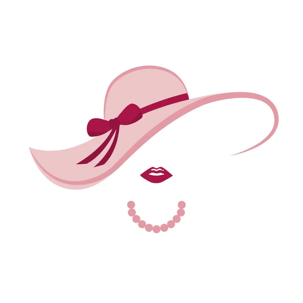 Stylized lady with pink hat and pearl necklace — Stock Vector