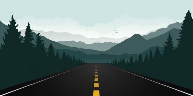 yeşil dağ manzara ile ormanda straigth yol