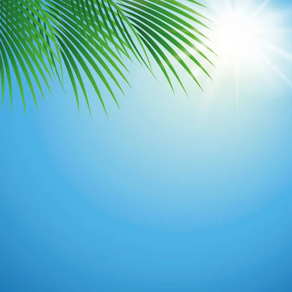 Sonniger Sommertag Hintergrund mit Palmblatt — Stockvektor