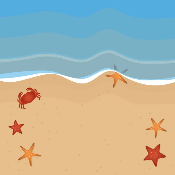 Summer holiday on the beach with starfish and crab — Stock Vector