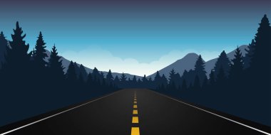 mavi dağ manzara ile ormanda straigth yol