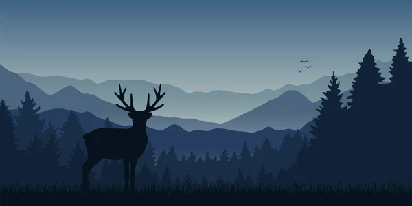 Vida silvestre alce azul montaña y bosque paisaje — Vector de stock