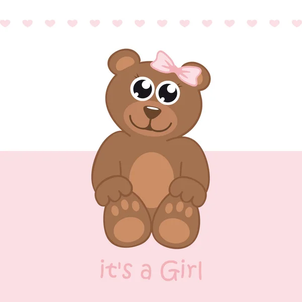 È una ragazza biglietto di auguri di benvenuto per il parto con orsacchiotto — Vettoriale Stock
