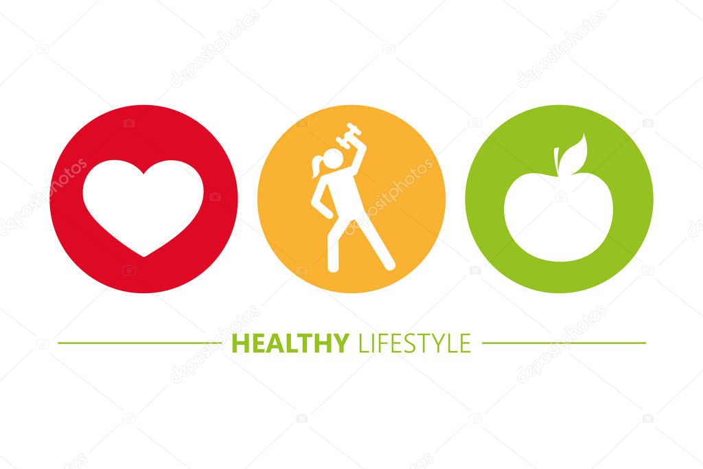 healthy lifestyle icons heart sport and apple