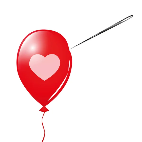 Palloncino rosso con cuore e ago — Vettoriale Stock