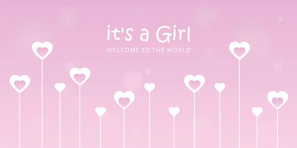 Es ist ein Mädchen Willkommenskarte für die Geburt mit Herzen — Stockvektor