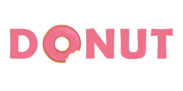 Rosa Donut-Typografie mit gebissenem Donut — Stockvektor