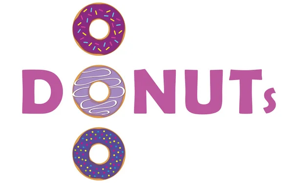 Paarse donut typografie met hagelslag — Stockvector