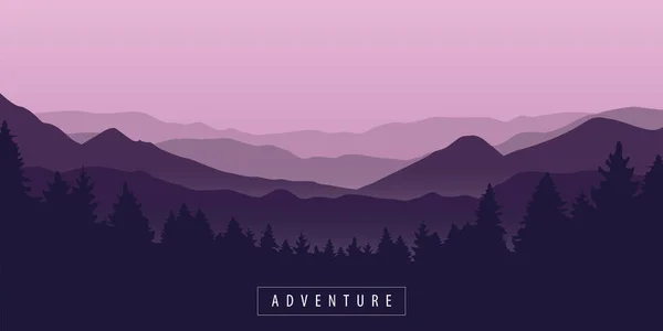 Aventură munte și pădure violet peisaj — Vector de stoc