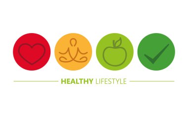Sağlıklı yaşam ikonları kalp yogası ve elma