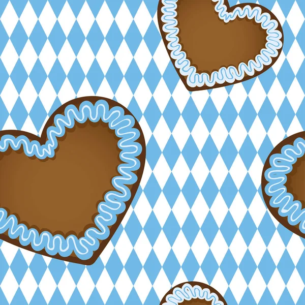 Seamless pattern gingerbread heart bavaria design — Stock Vector