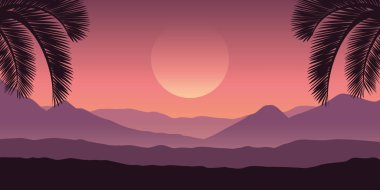 mor renklerde güzel palmiye ağacı siluet manzara