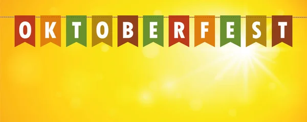 Bandeiras de festa oktoberfest banner no fundo ensolarado amarelo — Vetor de Stock