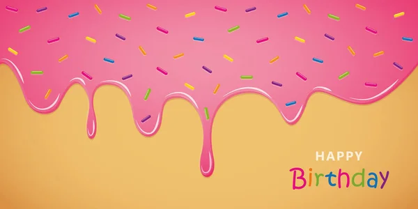 Boldog születésnapot üdvözlőkártya rózsaszín olvadó jegesedés és színes Sprinkles — Stock Vector