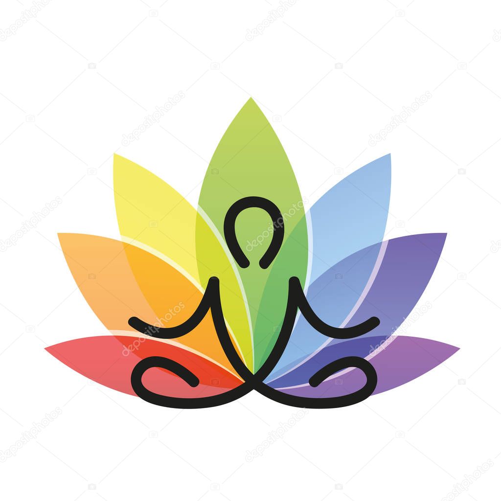Meditation yoga outline with colorful lotus flower vector illustration EPS10