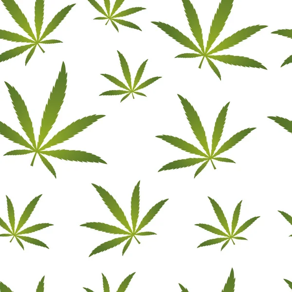 Patrón inconsútil hojas de cannabis verde sobre fondo blanco — Vector de stock