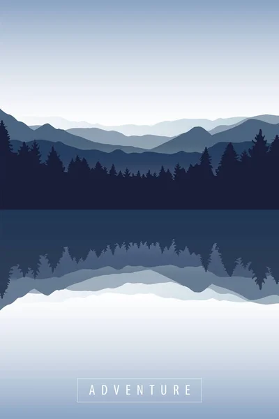 Blue forest and mountain nature landscape by the lake — Stock Vector