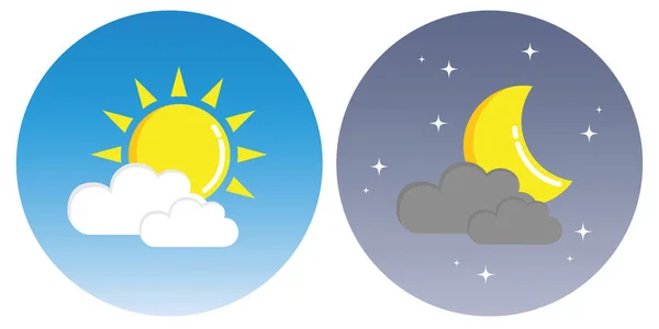 Soleil et lune avec nuages en cercle concept jour et nuit — Image vectorielle