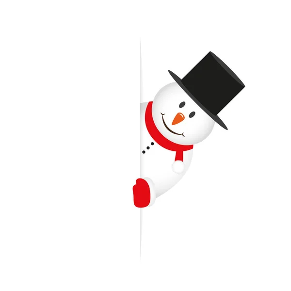 Boneco de neve bonito com olhares ao redor da esquina engraçado design de Natal —  Vetores de Stock