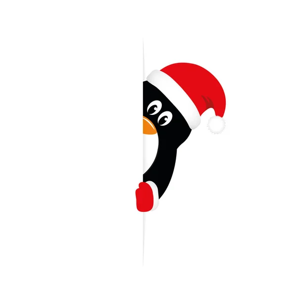 Niedlicher Pinguin mit Blicken um die Ecke lustiges Weihnachtsdesign — Stockvektor