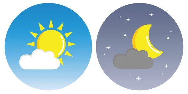 Soleil et lune avec nuages en cercle concept jour et nuit — Image vectorielle