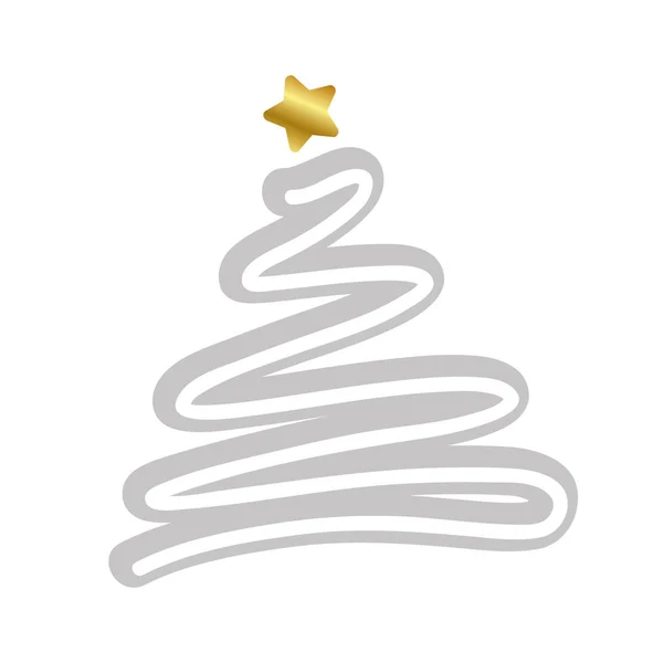 Árbol de navidad dibujo simple con estrella dorada — Vector de stock