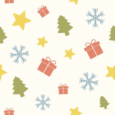 Yıldız hediye ağacı ve kar tanesiyle kusursuz bir Noel tasarımı.