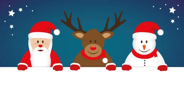 Lindo renos santa claus y muñeco de nieve de dibujos animados para Navidad — Vector de stock