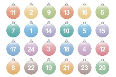 beyaz arka planda renkli noel topu gelişi takvim