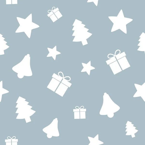 Бесшовный рисунок рождественский дизайн со звездой подарок елка и колокол — стоковый вектор