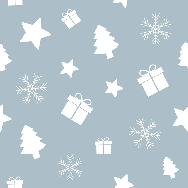Бесшовный рисунок рождественский дизайн со звездой подарок ели и снежинки — стоковый вектор