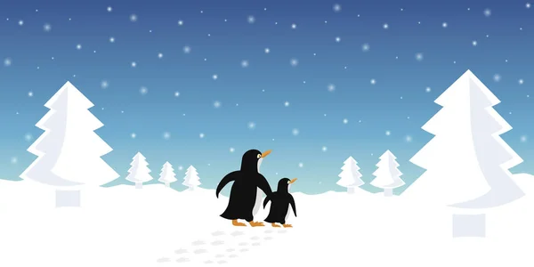 Dois pinguins no inverno paisagem nevada —  Vetores de Stock