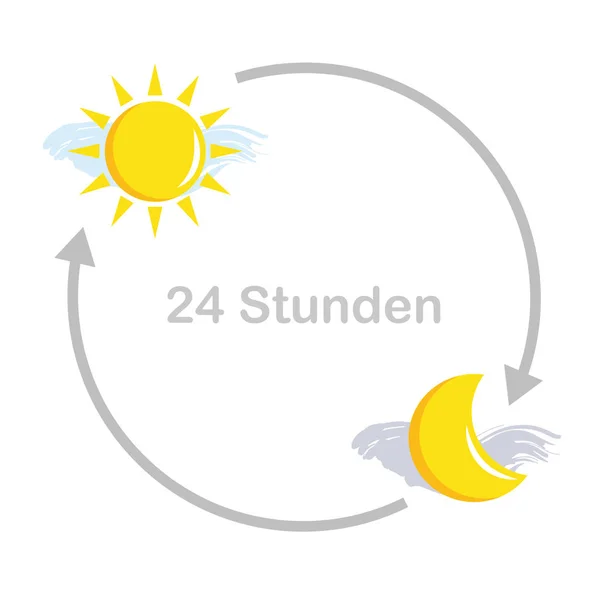 昼と夜の24時間太陽と月 — ストックベクタ