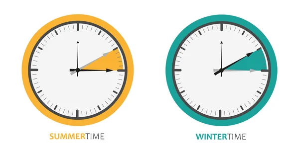 Relógio mudar de hora de verão e inverno —  Vetores de Stock