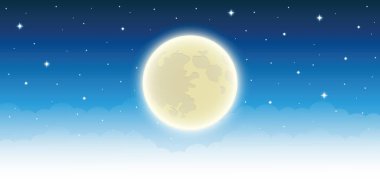 yıldızlı gökyüzünde dolunay