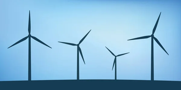 Ветряные мельницы силуэт концепции энергии ветра — стоковый вектор