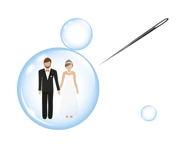 婚礼夫妇在肥皂泡和针 — 图库矢量图片