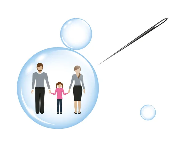 石鹸の泡と針の中の子供を持つ家族 — ストックベクタ