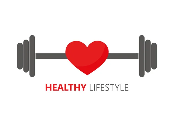 Healthy lifestyle symbol with heart and barbell — Stock Vector