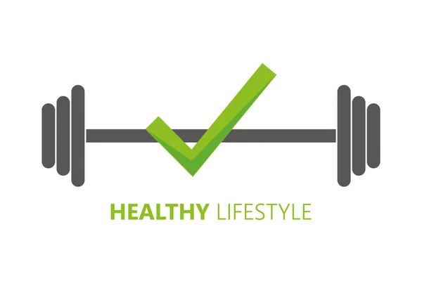 Healthy lifestyle symbol with check and barbell — Stock Vector