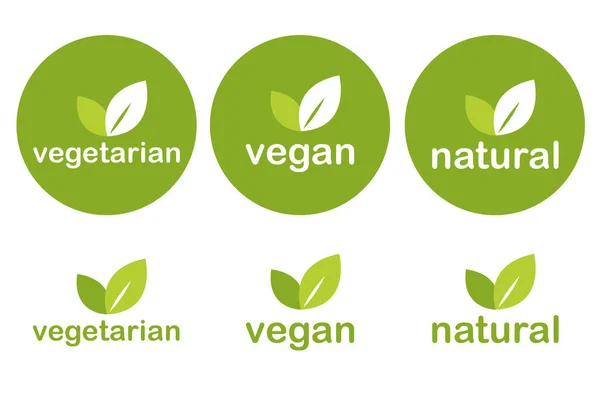 Set of green vegetarian vegan and natural tags icons — Stock Vector