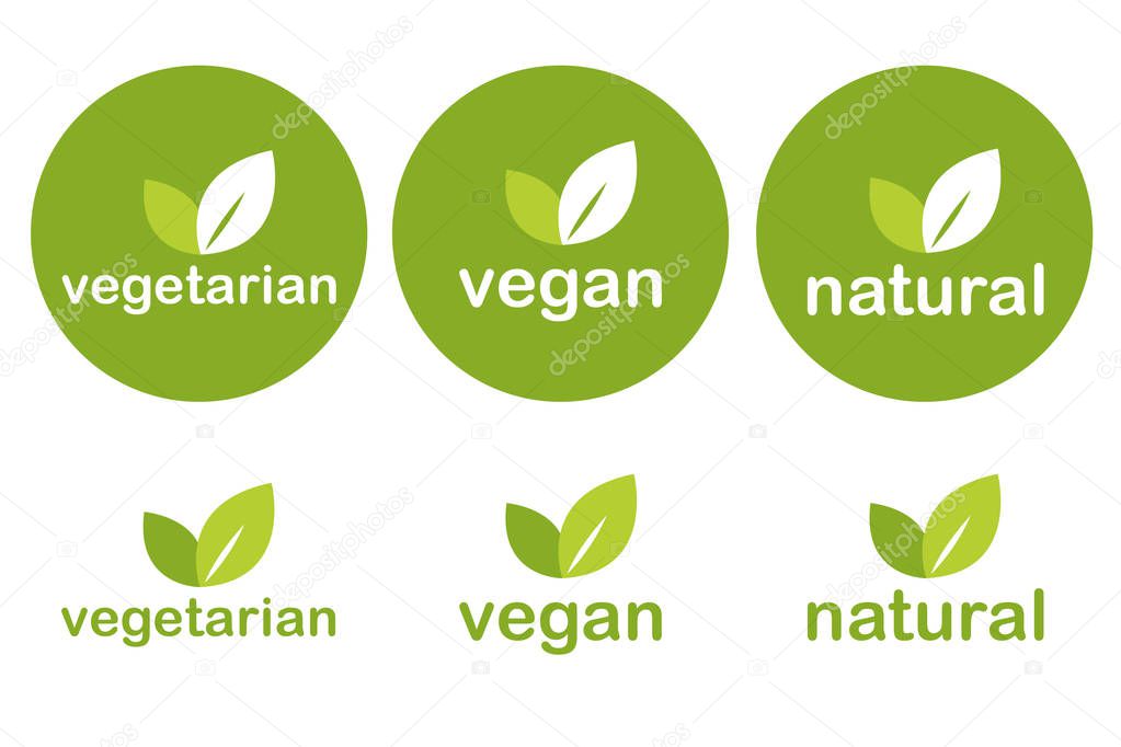 set of green vegetarian vegan and natural tags icons