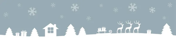 Fronteira de inverno cinza e branco natal com renas presentes e abetos —  Vetores de Stock