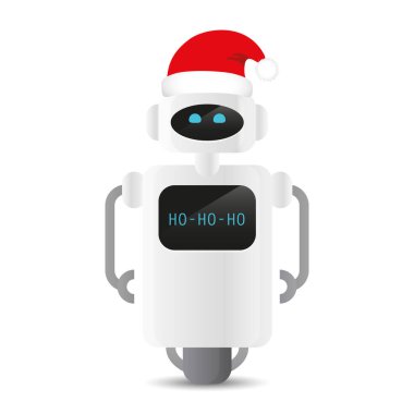 Kırmızı Noel Baba şapkalı sevimli robot.